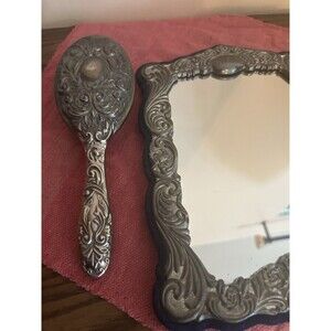 Vtg International Silver Co Plated Vanity Mirror “8x7” Comb Brush Set Victorian
